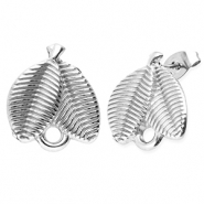 Apprêts en acier Inox boucles d'oreilles / puces d’oreilles feuilles avec anneau Argenté