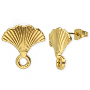 Apprêts en acier Inox boucles d'oreilles / puces d’oreilles éventail avec anneau Doré