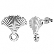 Apprêts en acier Inox boucles d'oreilles / puces d’oreilles éventail avec anneau Argenté