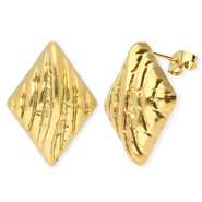 Apprêts en acier Inox boucles d'oreilles / puces d’oreilles rhombe avec anneau Doré