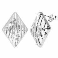 Apprêts en acier Inox boucles d'oreilles / puces d’oreilles rhombe avec anneau Argenté