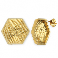 Apprêts en acier Inox boucles d'oreilles / puces d’oreilles hexagone avec anneau Doré