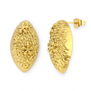Apprêts en acier Inox boucles d'oreilles / puces d’oreilles ovale avec fleurs avec anneau Doré