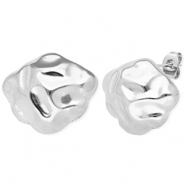 Apprêts en acier Inox boucles d'oreilles / puces d’oreilles irrégulier avec anneau Argenté