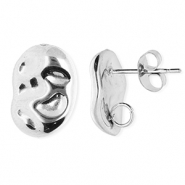 Apprêts en acier Inox boucles d'oreilles / puces d’oreilles ovale avec anneau Argenté