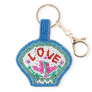 Porte-clés coquille "LOVE" Doré-bleu-vert-blanc-rouge