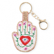 Porte-clés main avec Oeil Porte-Bonheur Doré-blanc-fuchsia-rouge-vert