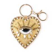 Porte-clés cœur avec Oeil Porte-Bonheur Doré-blanc-noir
