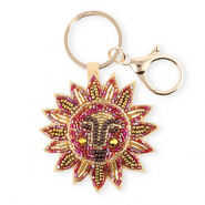 Porte-clés soleil avec visage Doré-doré antique-rose AB