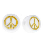 Perles lettres acryliques signe de paix Blanc-doré