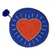 Porte monnaie rond avec cœur Bleu foncé-rouge-doré-noir