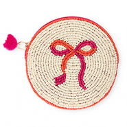 Porte monnaie rond avec nœud Blanc cassé-fuchsia-orange chaud
