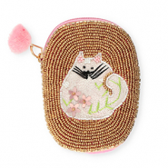 Porte monnaie ovale avec chat Doré-blanc-rose clair