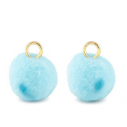 Pendentifs pompon avec anneau 10mm Doré-bleu aquamarine