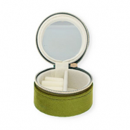 Boîte à bijoux de voyage avec miroir rond Vert olive