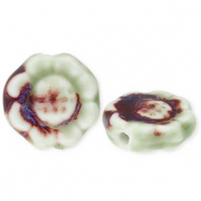 Perles en céramique fleur Vert clair-port rouge