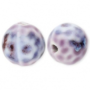 Perles en céramique 15 mm avec à pois Violet-bleu