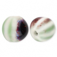 Perles en céramique 11 mm avec rayées Vert clair-blanc cassé-marron-bleu