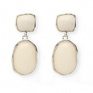 Boucles d'oreilles&nbsp;/&nbsp;puces tendance avec tige en acier inoxydable Argent&eacute;-beige
