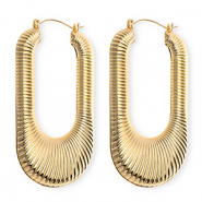 Boucles d'oreilles / créoles accroche-regard ovale strié avec tige en acier inoxydable Doré