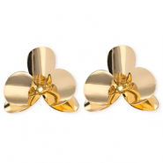Boucles d'oreilles / puces accroche-regard fleur avec tige en acier inoxydable Doré
