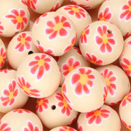 Perles en silicone 18 mm rond avec fleurs peintes à la main Beige nude-rose néon-orange
