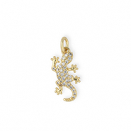 M&eacute;tal TQ laiton breloques l&eacute;zard avec strass Dor&eacute;-transparent