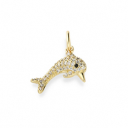 M&eacute;tal TQ laiton breloques dauphin avec strass Dor&eacute;-transparent-noir