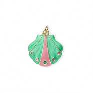 M&eacute;tal TQ laiton breloques coquillage avec strass Dor&eacute;-vert-rose-transparent