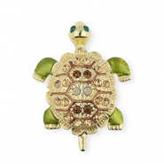 Broches tortue avec strass Doré-cristal-vert