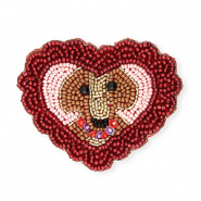Broches c&oelig;ur avec chien Dor&eacute;-rouge fonc&eacute; doublure argent&eacute;-rose clair-marron