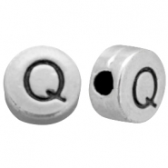 Perles alphabet en m&eacute;tal DQ lettre Q Argent&eacute; antique (sans nickel)