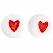 Perles acryliques alphabet en forme de cœur rouge-blanc