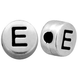 Perles au look m&eacute;tallique lettre E argent&eacute; antique