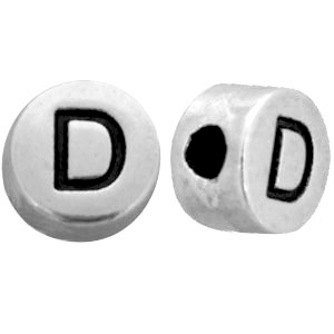 Perles au look m&eacute;tallique lettre D argent&eacute; antique