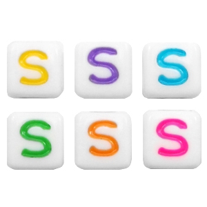 Perles acryliques alphabet lettre S multicolore-blanc