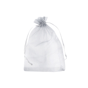 Sachet &agrave; bijoux en organza 7x9cm gris argent&eacute;