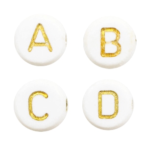 Perles lettres acryliques m&eacute;lang&eacute;es Blanc cass&eacute;-dor&eacute;