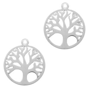 Breloques en acier inox arbre de vie 14mm Argent&eacute;