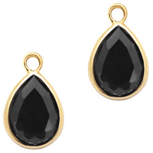 Pendentifs en verre Crystal Glass goutte 11x7mm Noir jais-dor&eacute;