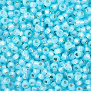 Perles de rocailles Miyuki 11/0 Silverlined alabaster dyed aqua blue 11-647