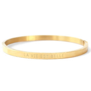 Bracelets en acier inox "LA VIE EST BELLE" Dor&eacute;