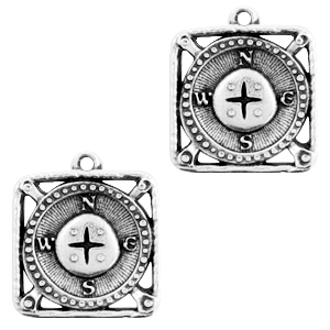 Breloques en m&eacute;tal DQ boussole Argent&eacute; antique (sans nickel)