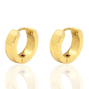 Boucles d'oreilles en acier inox cr&eacute;oles plat 13mm Dor&eacute;