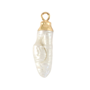 BQ Perles d'eau douce breloque tooth Dor&eacute;-Blanc naturel