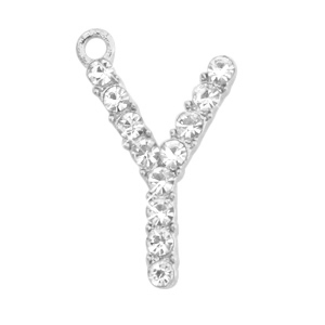 Breloques en m&eacute;tal Basic Quality strass lettre Y Argent&eacute; antique