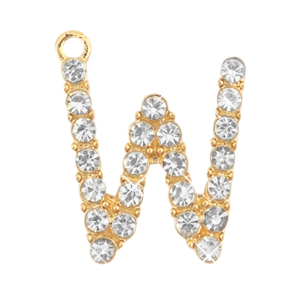 Breloques en m&eacute;tal Basic Quality strass lettre W Dor&eacute;