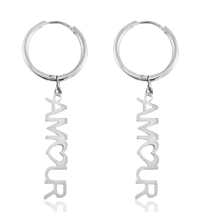 Boucles d'oreilles en acier inox "amour" Argent&eacute;