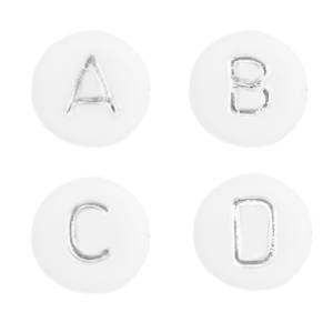 Perles lettres acryliques m&eacute;lang&eacute;es Blanc-argent&eacute;