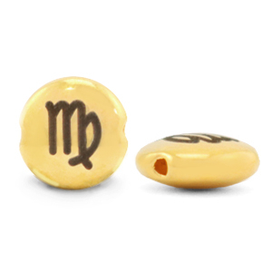 Perles en m&eacute;tal DQ 7mm signe du zodiaque Vierge Dor&eacute; (sans nickel)